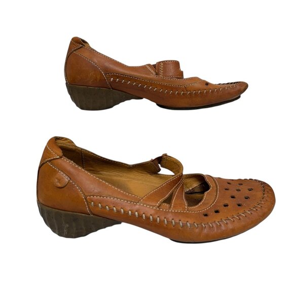 PIKOLINOS Mary Jane Leather Square Toe Slip-on Tan women's shoes size 37 / 7 - Picture 1 of 10